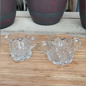 Vintage IMPERIAL GLASS Nucut STAR & FAN Clear Open SUGAR & CREAMER SET 3"D x 4"H